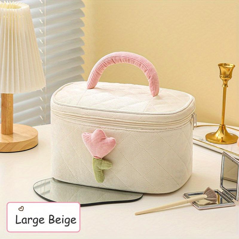 Waterproof Corduroy Toiletry Bag Tulip Cosmetics Bag Travel
