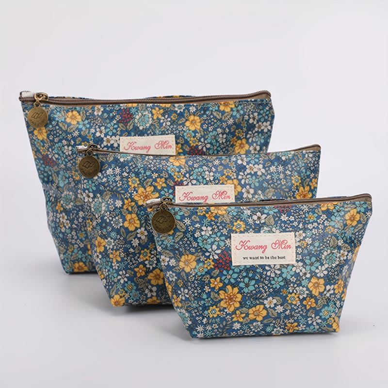 3pcs Floral Zipper Cosmetic Travel Toiletry Bag Set