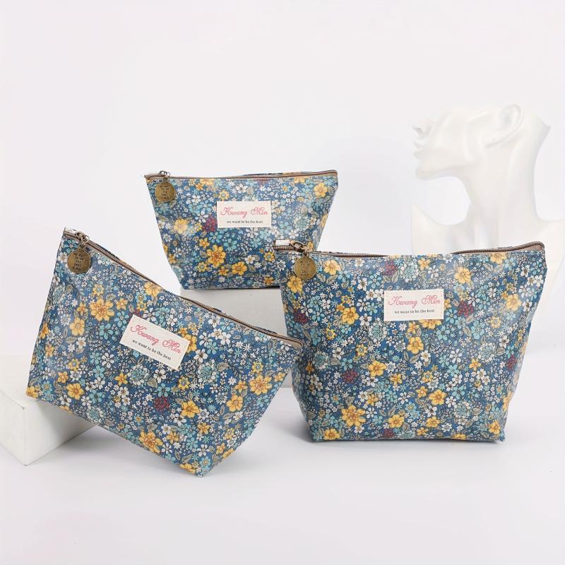 3pcs Floral Zipper Cosmetic Travel Toiletry Bag Set
