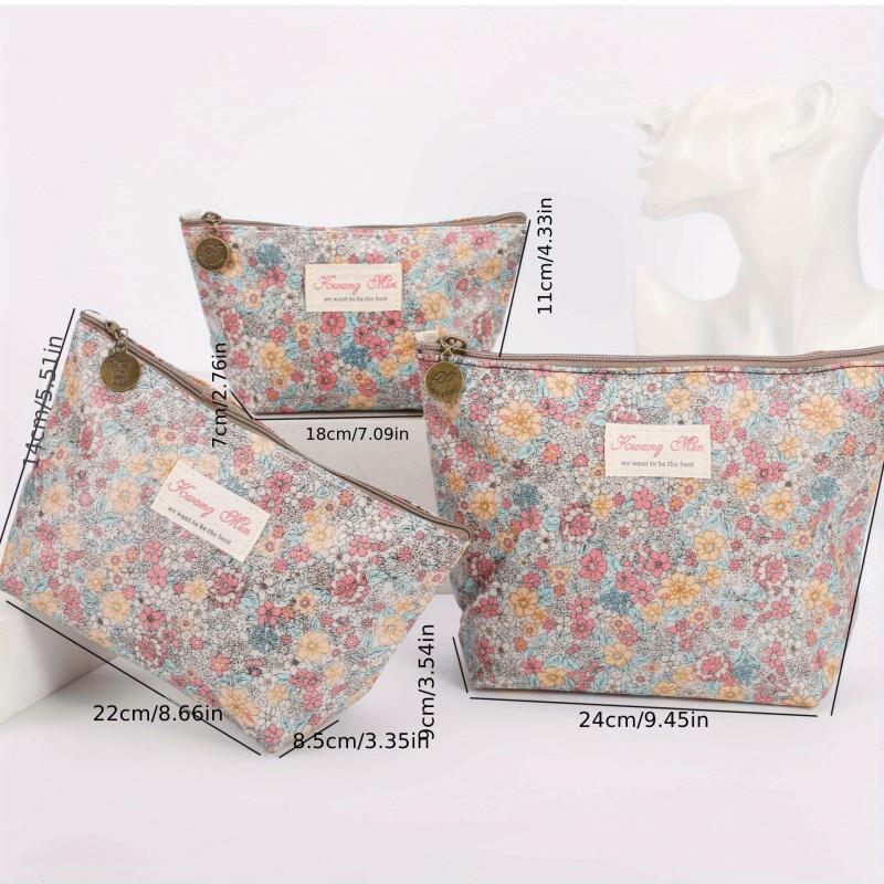 3pcs Floral Zipper Cosmetic Travel Toiletry Bag Set