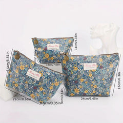 3pcs Floral Zipper Cosmetic Travel Toiletry Bag Set