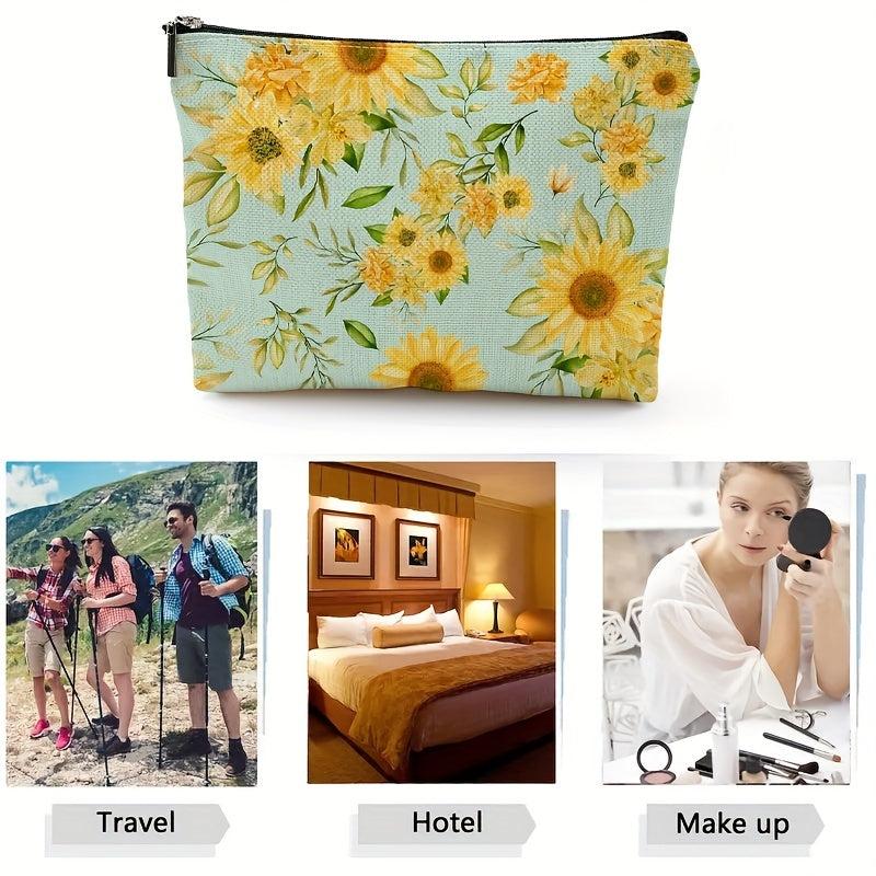 Sunflower Pattern Cosmetic Bag for Women Makeup Storage