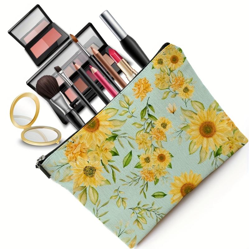Sunflower Pattern Cosmetic Bag for Women Makeup Storage