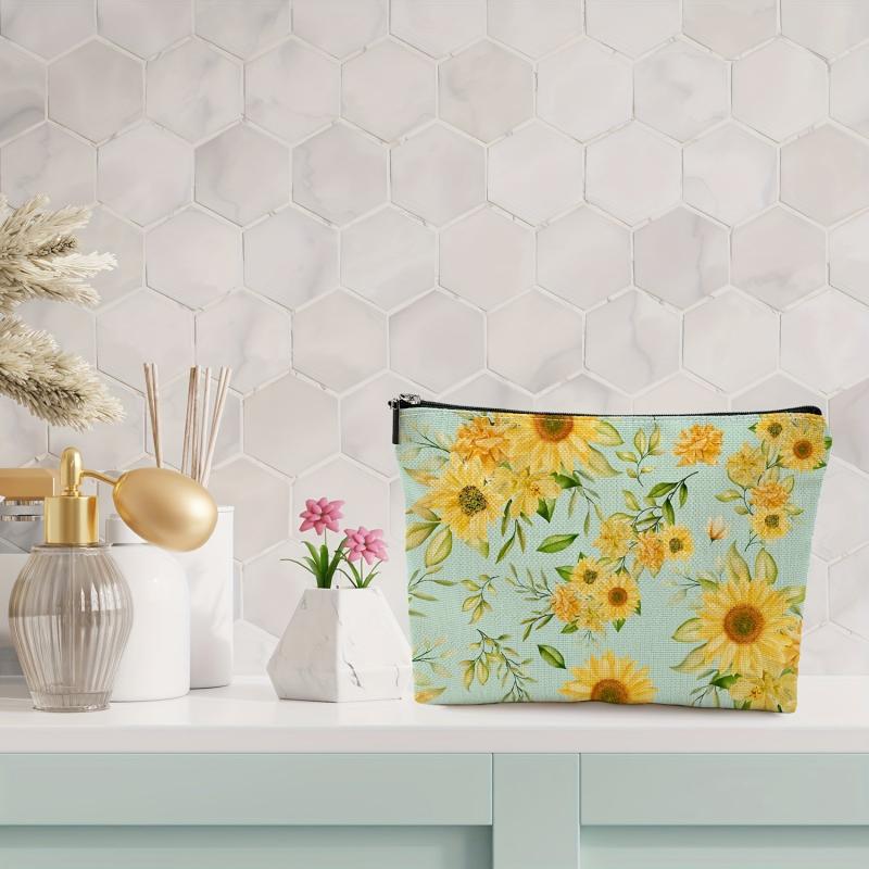 Sunflower Pattern Cosmetic Bag for Women Makeup Storage
