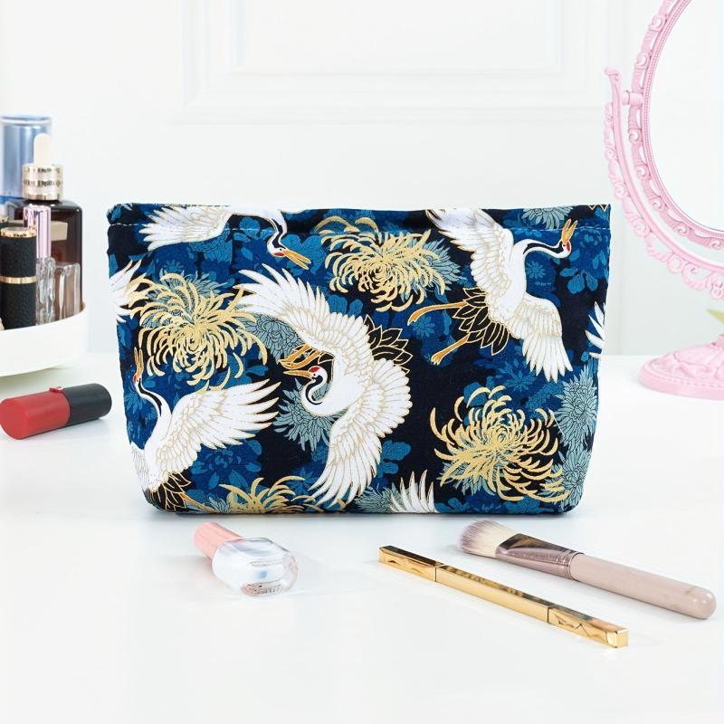 Crane Chrysanthemum Wash Bag Large Cosmetic Travel Storage