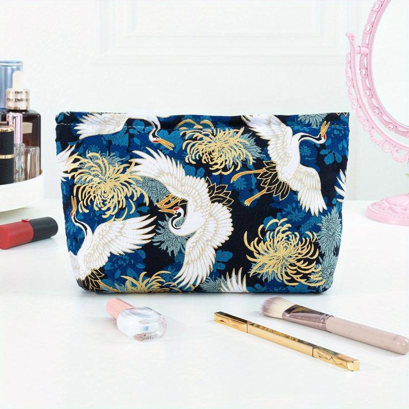 Crane Chrysanthemum Wash Bag Large Cosmetic Travel Storage