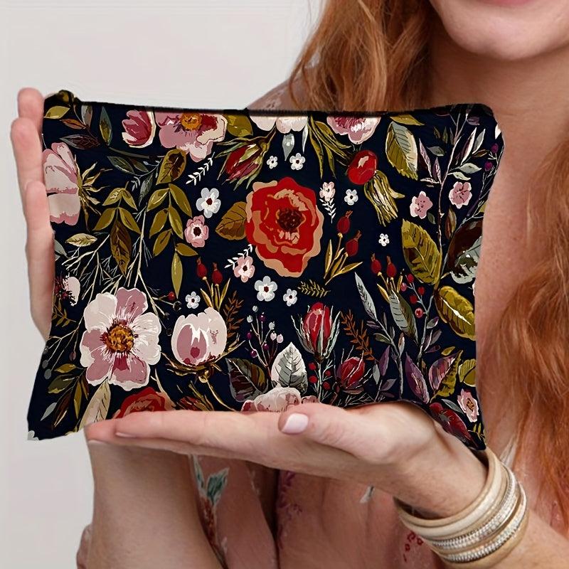 Floral Print Small Cosmetic Bag Travel Makeup Bag Storage Organizer
