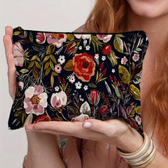 Floral Print Small Cosmetic Bag Travel Makeup Bag Storage Organizer