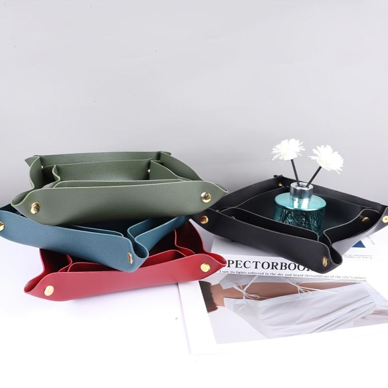 Leather Jewelry Tray Watch Coin Key Phone Nightstand Organizer Box