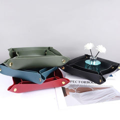 Leather Jewelry Tray Watch Coin Key Phone Nightstand Organizer Box