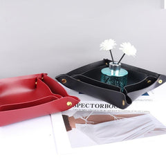 Leather Jewelry Tray Watch Coin Key Phone Nightstand Organizer Box