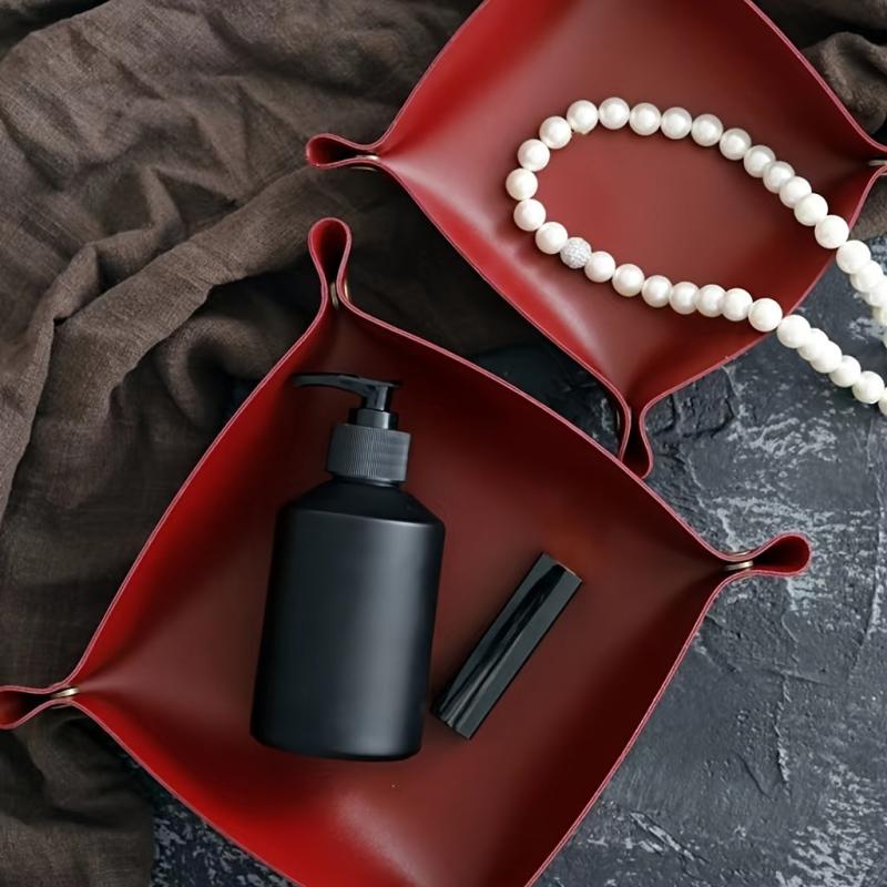 Leather Jewelry Tray Watch Coin Key Phone Nightstand Organizer Box