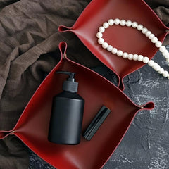 Leather Jewelry Tray Watch Coin Key Phone Nightstand Organizer Box