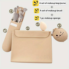 Silicone Makeup Bag & Sponge Holder Set - Travel Toiletry Bag Purse