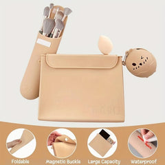 Silicone Makeup Bag & Sponge Holder Set - Travel Toiletry Bag Purse