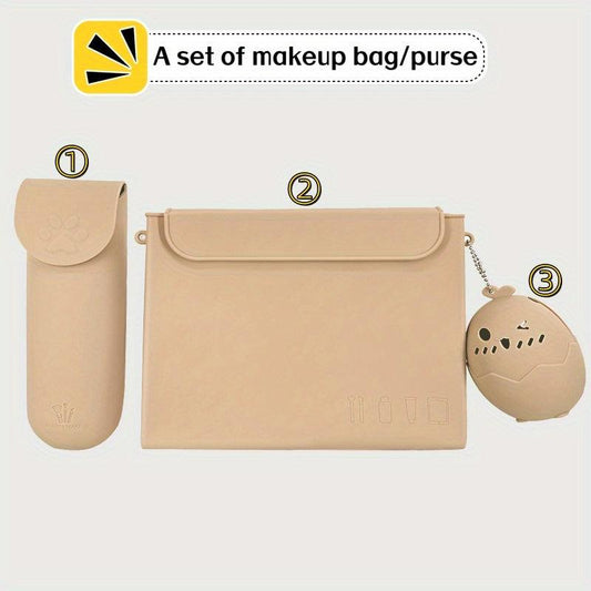 Silicone Makeup Bag & Sponge Holder Set - Travel Toiletry Bag Purse