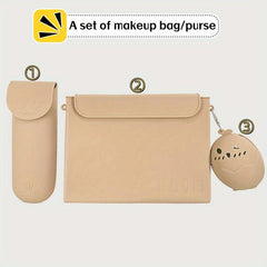 Silicone Makeup Bag & Sponge Holder Set - Travel Toiletry Bag Purse