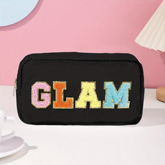 Embroidered Letter Cosmetic Bag Waterproof Large Capacity Storage Toiletry Bag