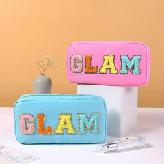 Embroidered Letter Cosmetic Bag Waterproof Large Capacity Storage Toiletry Bag
