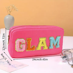 Embroidered Letter Cosmetic Bag Waterproof Large Capacity Storage Toiletry Bag