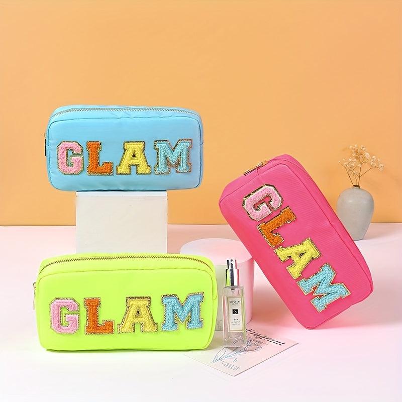 Embroidered Letter Cosmetic Bag Waterproof Large Capacity Storage Toiletry Bag