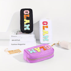 Embroidered Letter Cosmetic Bag Waterproof Large Capacity Storage Toiletry Bag