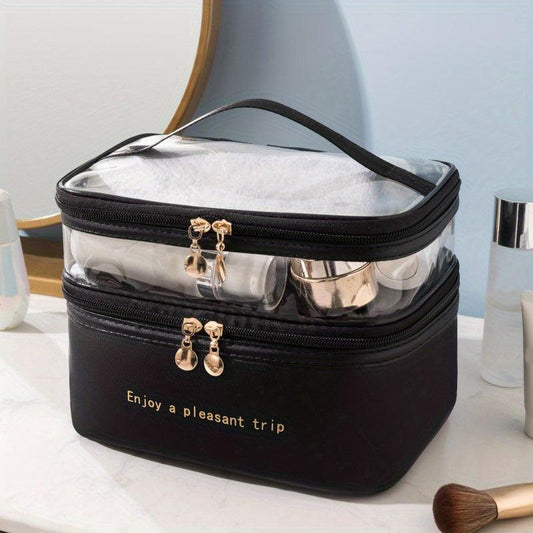 Large Capacity Double layer Cosmetic Bag Portable Travel Storage Bag