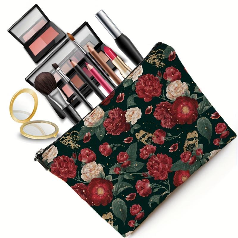 Flowers Printed Makeup Bag Cosmetic Bag Travel Makeup Bag for Women