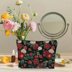 Flowers Printed Makeup Bag Cosmetic Bag Travel Makeup Bag for Women
