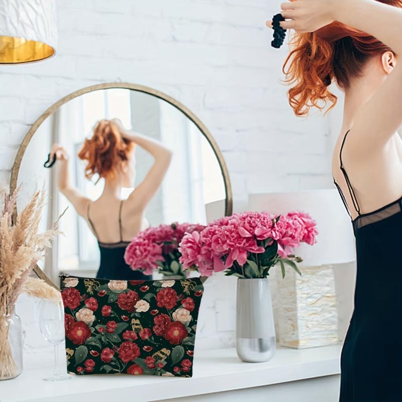 Flowers Printed Makeup Bag Cosmetic Bag Travel Makeup Bag for Women