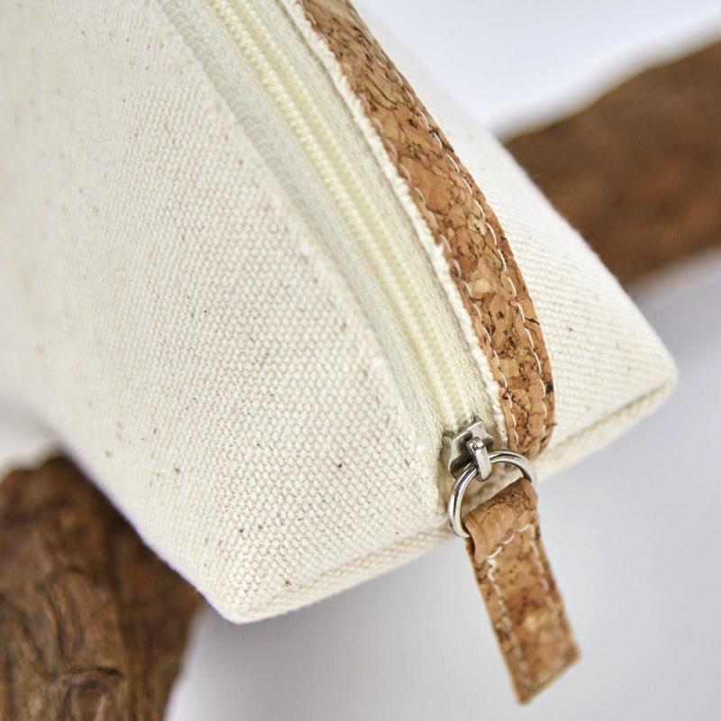 Cotton Canvas Cosmetic Storage Bag Wood Grain Zipper Travel Toiletry Bag