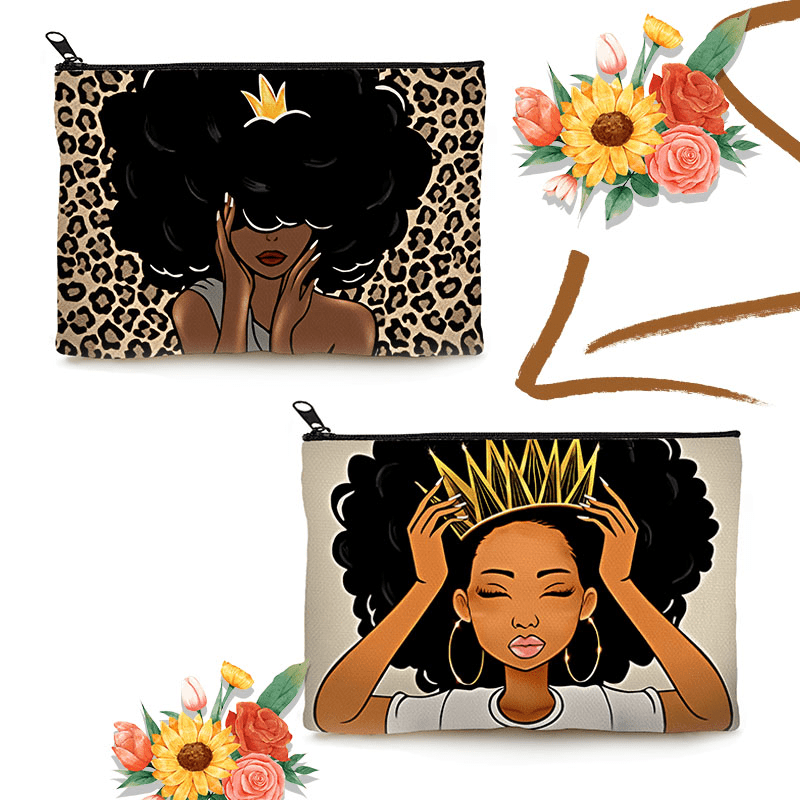 2pcs Queen Afro Melanin Art Makeup Bag