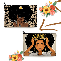 2pcs Queen Afro Melanin Art Makeup Bag