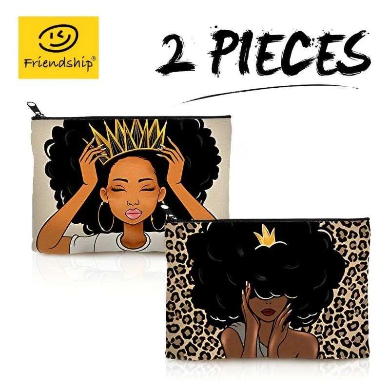 2pcs Queen Afro Melanin Art Makeup Bag