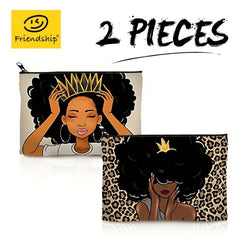 2pcs Queen Afro Melanin Art Makeup Bag