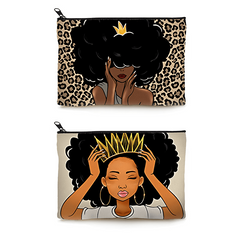 2pcs Queen Afro Melanin Art Makeup Bag