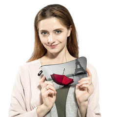 Retro Women's Cosmetic Bag Red Landscape Print Wash Bag Portable Storage Bag