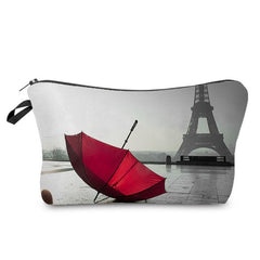 Retro Women's Cosmetic Bag Red Landscape Print Wash Bag Portable Storage Bag