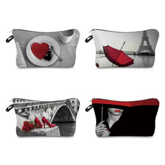 Retro Women's Cosmetic Bag Red Landscape Print Wash Bag Portable Storage Bag
