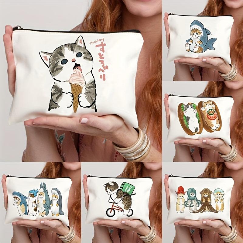 Canvas Cat Cosmetics Bag Travel Storage Toiletry Bag