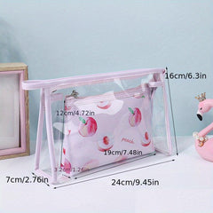 Peach Print PU Leather Cosmetic Bag Waterproof Travel Storage Bag