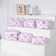 Peach Print PU Leather Cosmetic Bag Waterproof Travel Storage Bag