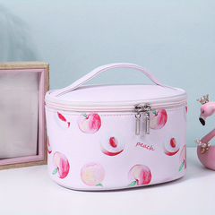 Peach Print PU Leather Cosmetic Bag Waterproof Travel Storage Bag