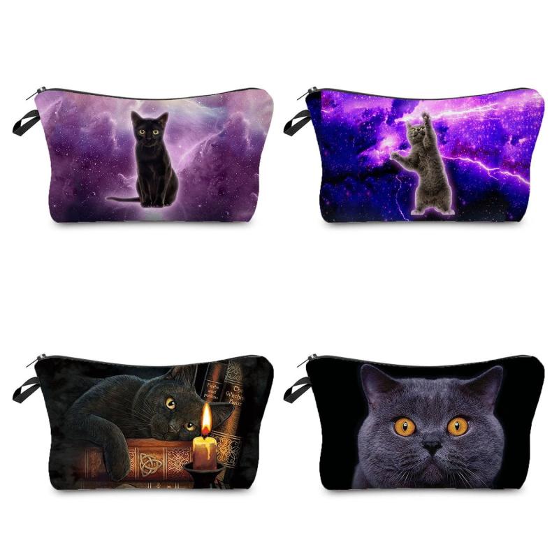 Cat Print Storage Bag Women's Toiletry Pencil Case Travel Makeup Wash Bag
