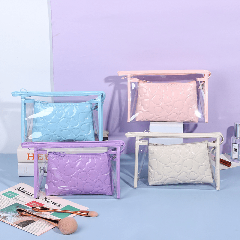 Heart Quilted Cosmetic Organizer Makeup Handbag Travel Wash Bag