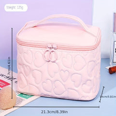 Heart Quilted Cosmetic Organizer Makeup Handbag Travel Wash Bag