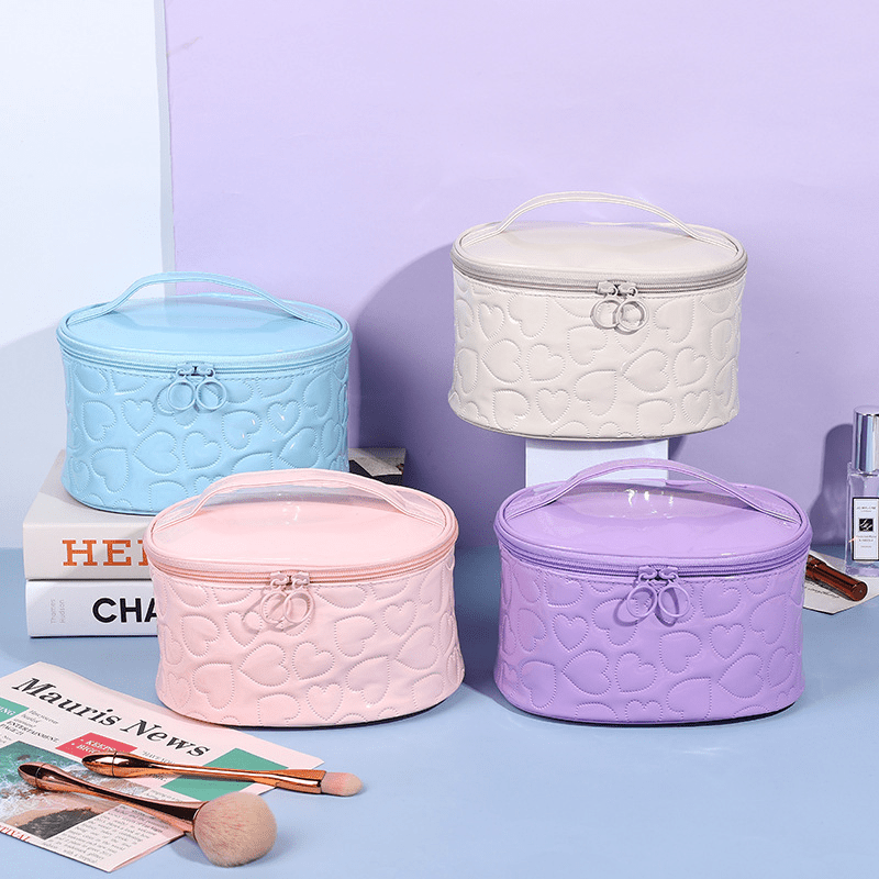 Heart Quilted Cosmetic Organizer Makeup Handbag Travel Wash Bag