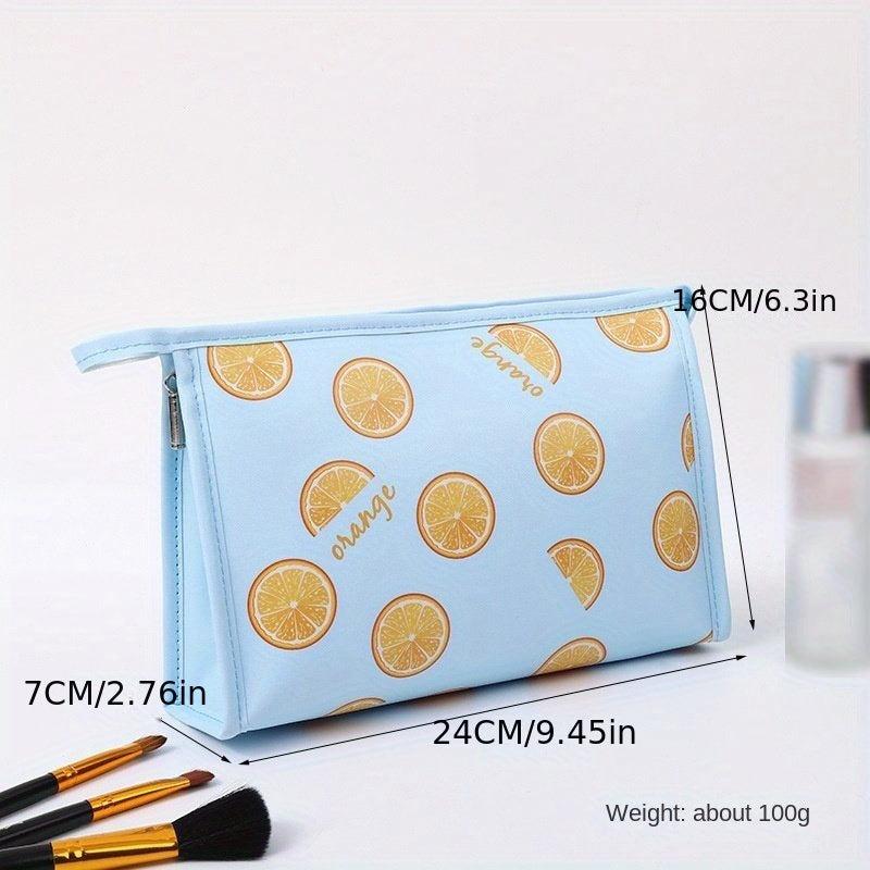 Orange Print Waterproof Cosmetic Bag Large Capacity Portable Travel Toiletry Bag