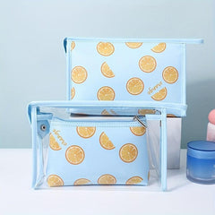 Orange Print Waterproof Cosmetic Bag Large Capacity Portable Travel Toiletry Bag