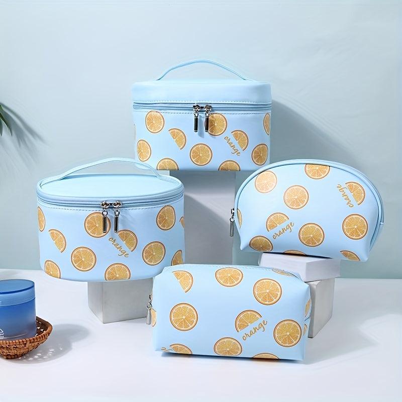 Orange Print Waterproof Cosmetic Bag Large Capacity Portable Travel Toiletry Bag